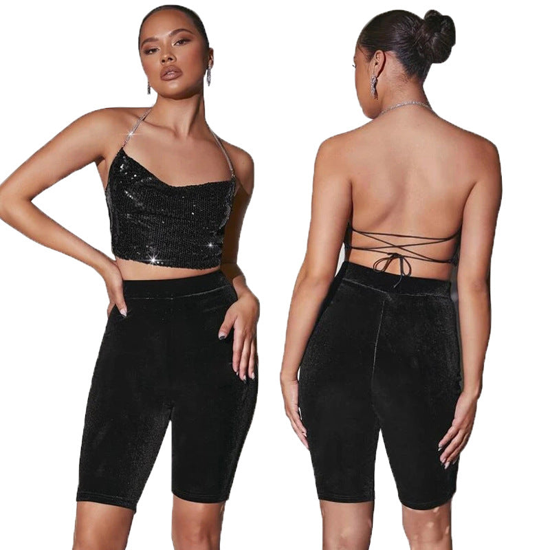 Sexy Drill Chain Camisole Backless Strap Sequin Sexy Women Clothing