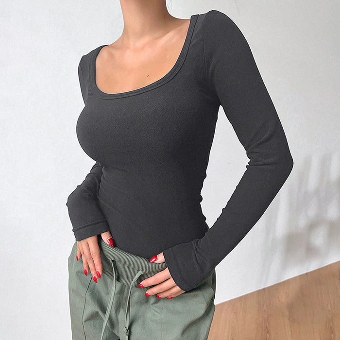 Women Clothing Winter Solid Color round Neck Long Sleeve Basic T shirt Top