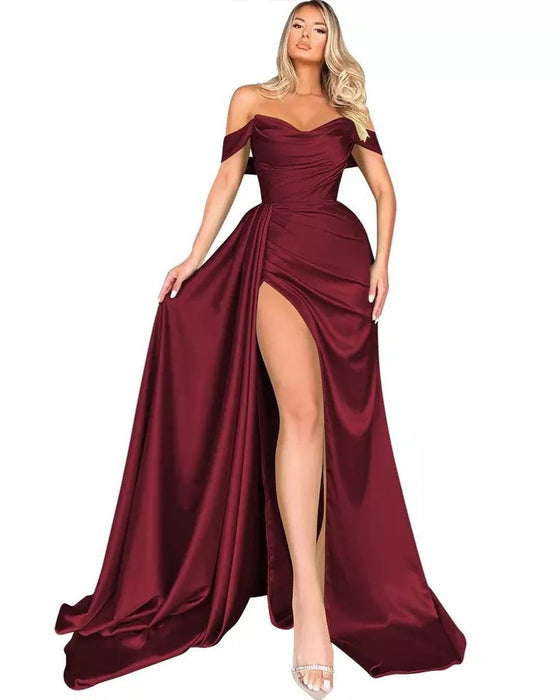 Cocktail High Slit Sexy Host Off Shoulder Slimming Party Evening Dress