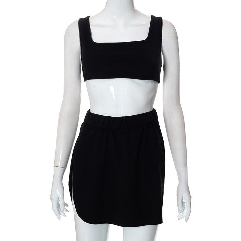 Women Clothing Summer Sleeveless Vest Sheath Side Slit Skirt Casual Set
