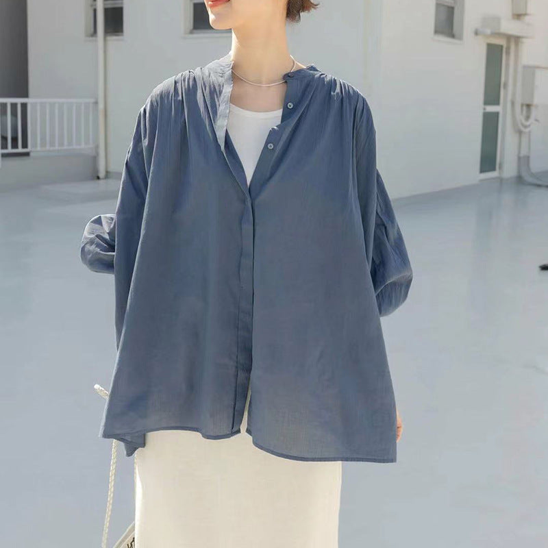 Summer Sweet Women Sun Protection Shirt Mid Length Drop Shoulder Sleeve Solid Color Loose Cotton Women Shirt
