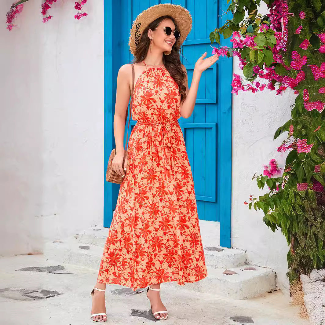 Real Shot Summer off Shoulder Halter Sling Rayon Strap Expansion for Vacation Dress