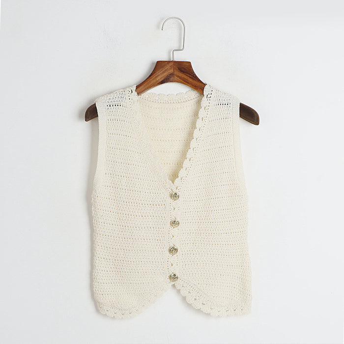 French Classic Knitted Vest Summer Korean Lace Sleeveless Top