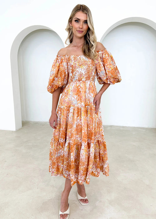 Summer Vacation Bubble Sleeve Printing French Tiered Dress