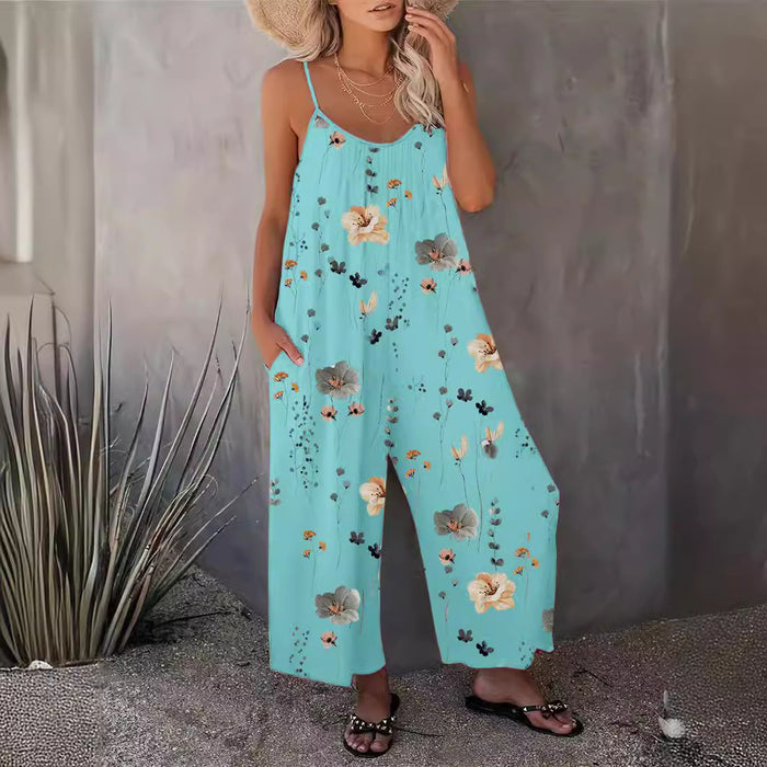 Spring Summer Casual Women Suspender Trousers Autumn Best Printed Sleeveless Jumpsuit Women