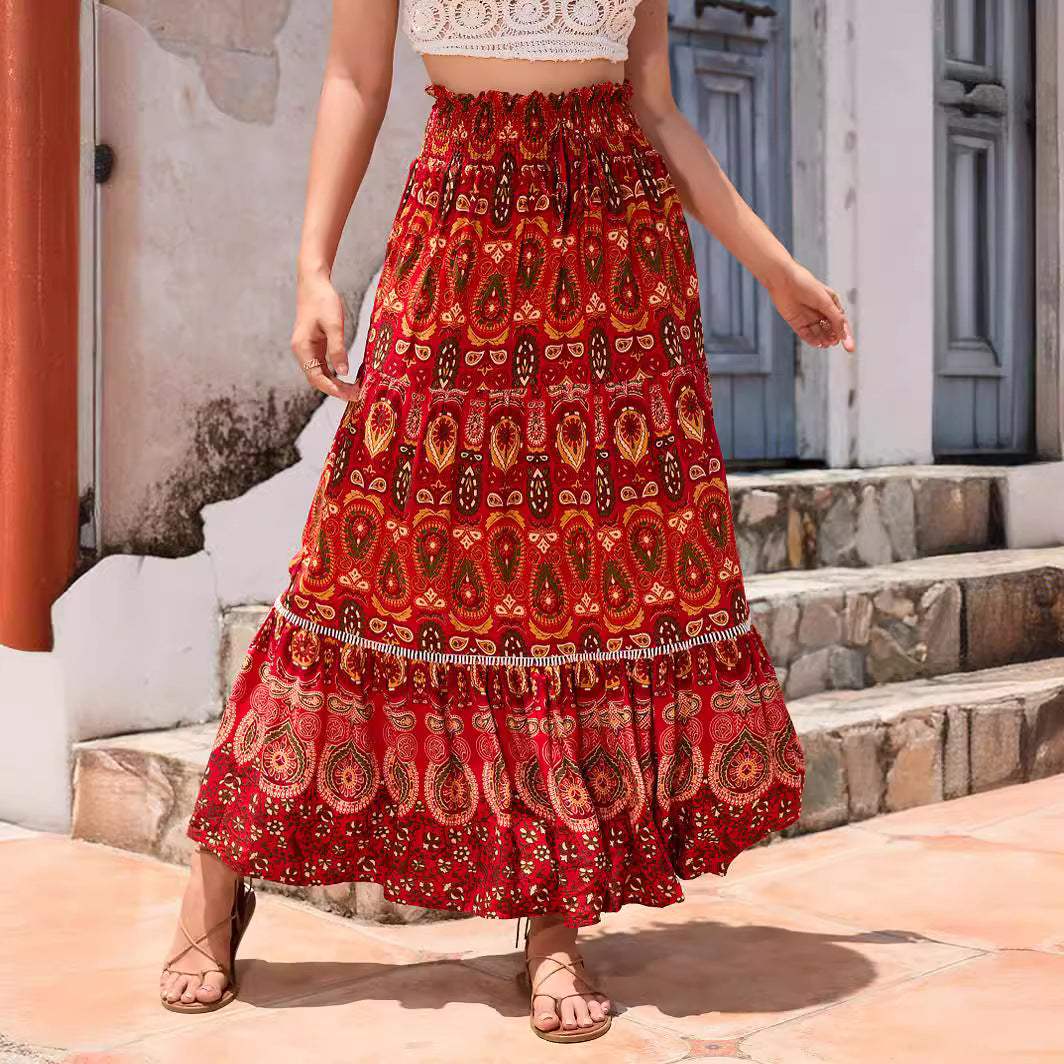 Bohemian Exotic Lace Stitching Rayon Skirt