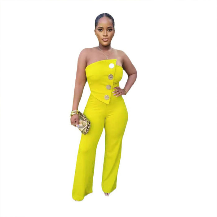 Sleeveless Tube Top Sheath Stretchy Wide Leg Jumpsuit