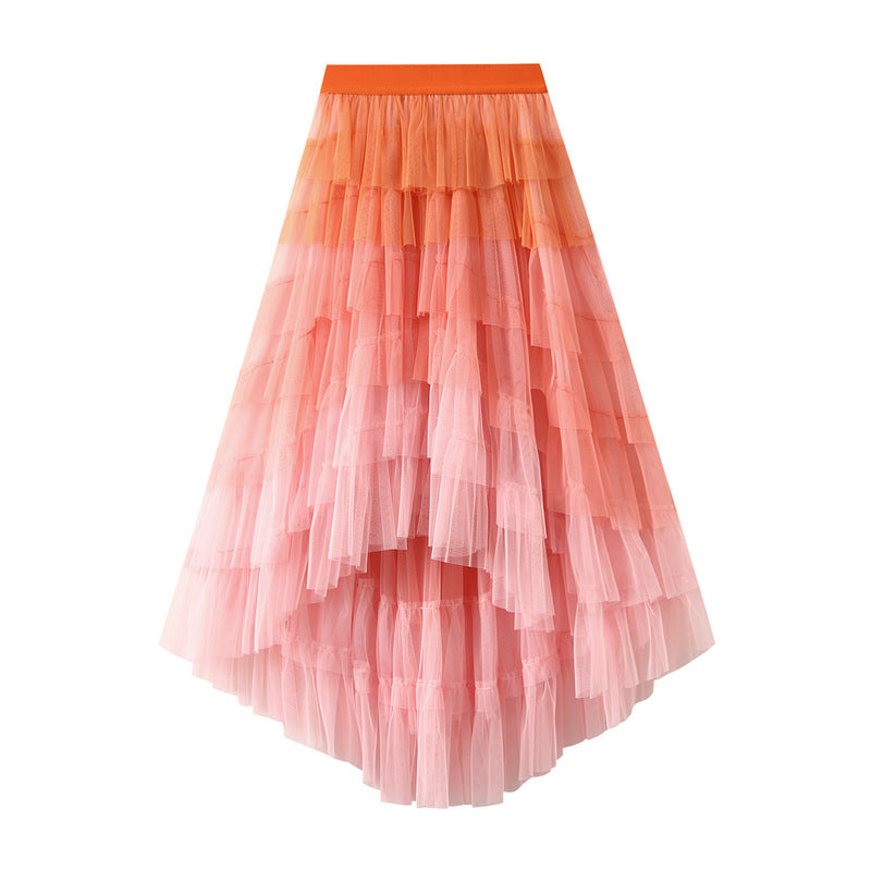Irregular Asymmetric Tiered Dress High Waist Mesh Skirt Pettiskirt Women Gauze Skirt Fairy Dress