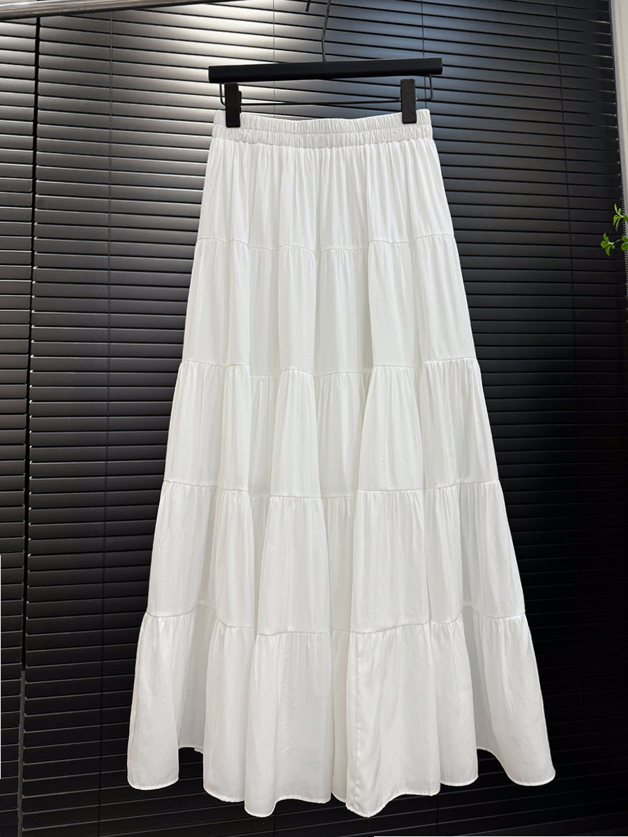 Design Elegant All Match Large Swing Stitching Pocket Tiered Dress Summer High Waist Stitching Skirt Umbrella Skirt