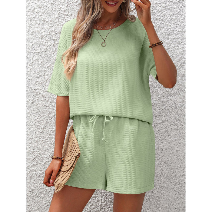 Women Short Sleeved Summer Western Batwing Shirt Shorts Two Pieces