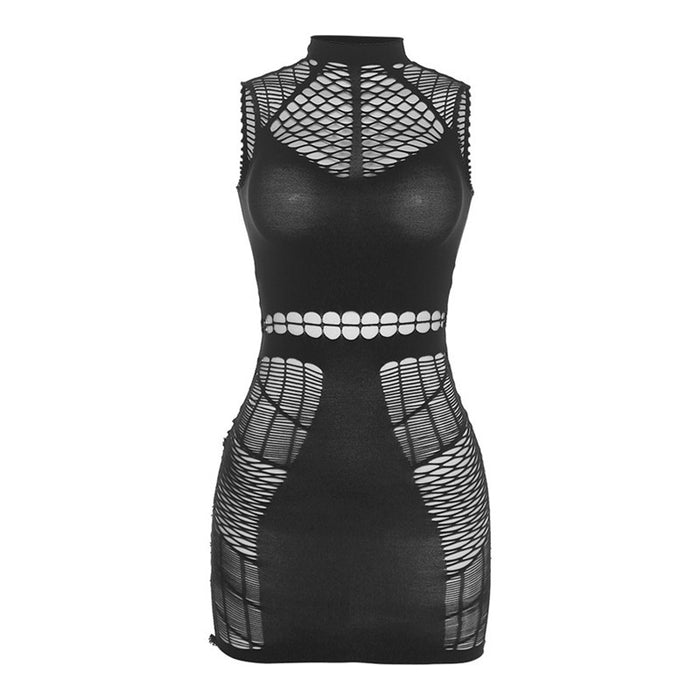 Summer Women Clothing Sexy Mesh See through Hollow Out Cutout Slim Sheath Dress