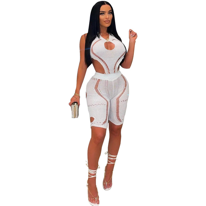 Women Clothing Spring Summer Nightclub Sexy Knitted Sweater Hollow-out Romper