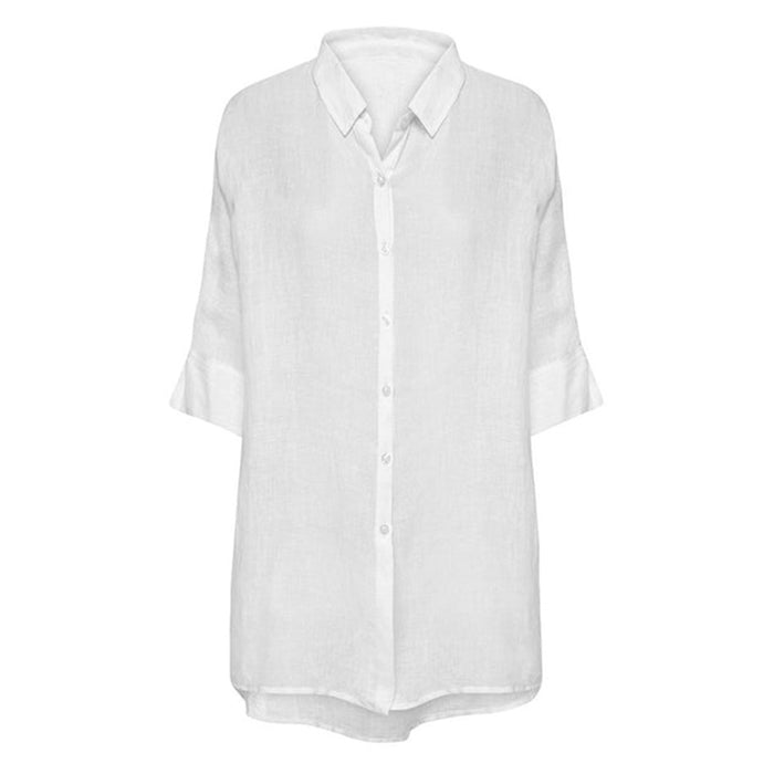 Pure Linen Shirt Women Summer Loose Half Sleeve Shirt Casual Office Wind Front Short Back Long Design Jacket