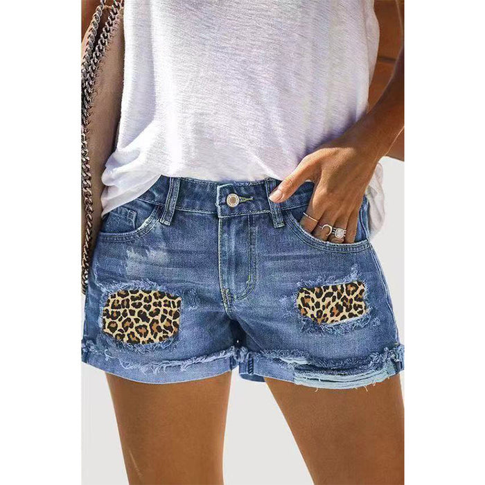 High Waist Ripped Jeans Women Street Hipster Patch Printed Denim Shorts