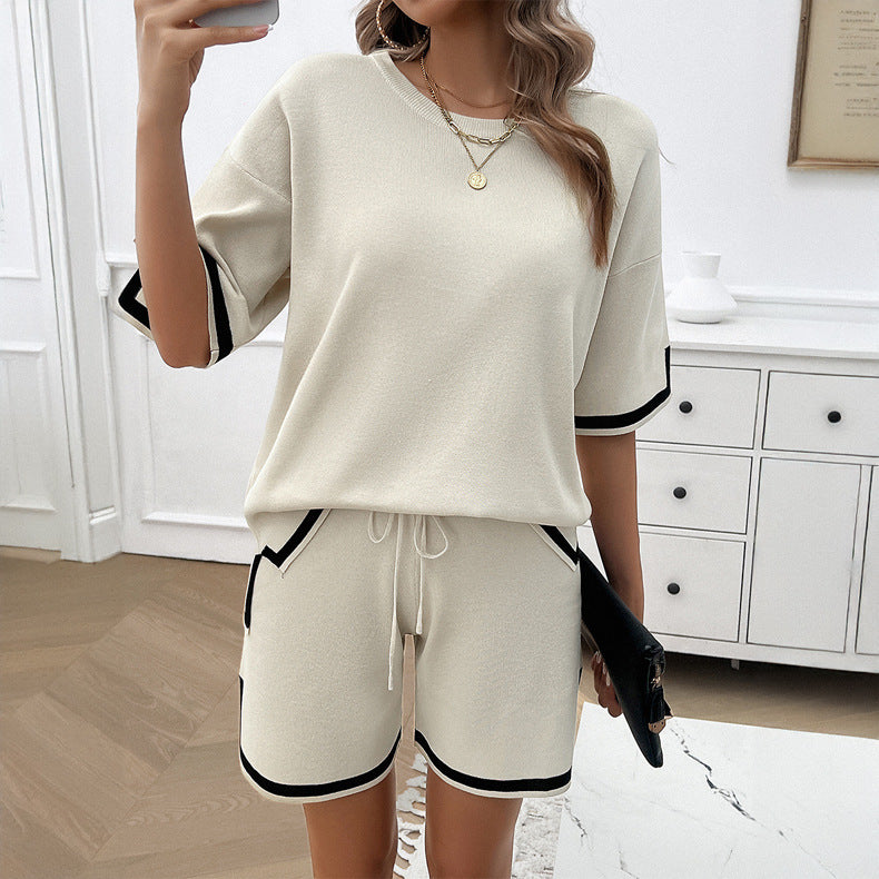 Women Clothing Spring Summer round Neck Casual Sweater Set