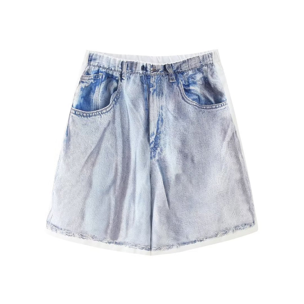 Spring Women Street Denim Printing Casual Shorts