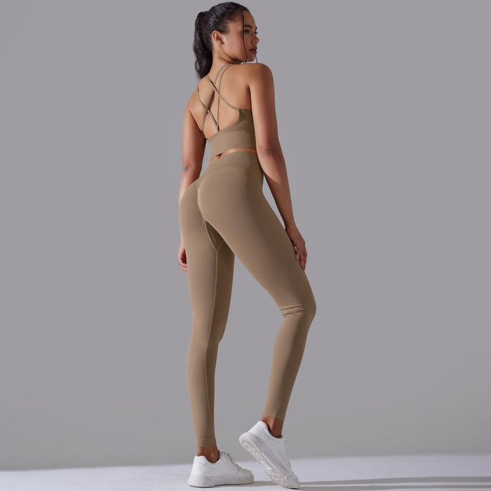 Arrival Seamless Knitted Solid Color Beauty Back Skinny High Waist Yoga Clothes Suit Running Fitness Two Piece Set