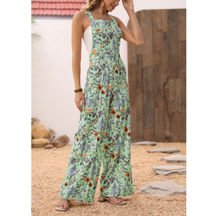 Women Jumpsuit Floral Print Button Wide Leg Jumpsuit