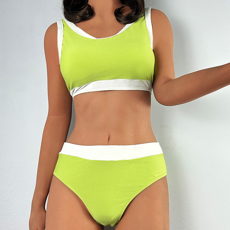 Women Sexy Split Solid Color Swimsuit Sexy Dew Swimsuit