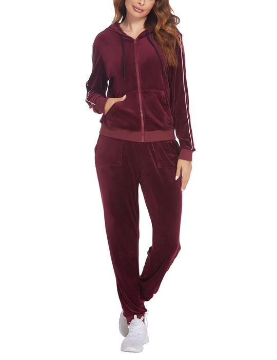 Autumn Winter Silver Fox Velvet Ladies Sports Casual Set Hooded Sweater Ankle Banded Pants