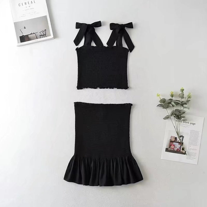 Spring Autumn Elastic Wrapped Chest Camisole Hip Lotus Leaf Skirt Outfit