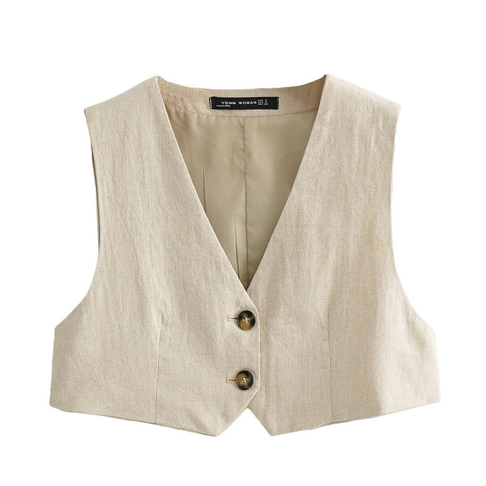 Spring Women Linen Short Vest Jacket