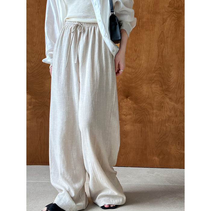 Summer Linen Drawstring Wide Leg Pants Women Japanese Yamamoto Relaxed Feeling Lightweight Breathable Mop Trousers