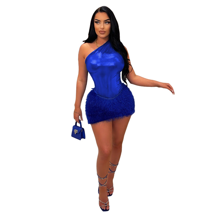 Women Clothing Skirt Set Jumpsuit Glossy Sexy Skirt Two Piece Set