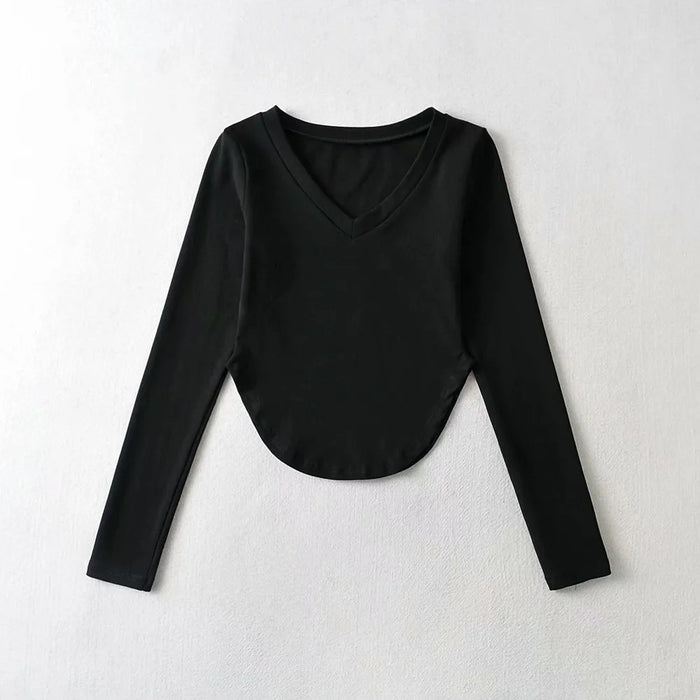 Early Autumn Thin Square Collar Irregular Asymmetric Inner Bottoming Shirt Slim Fit Slimming T shirt Long Sleeve Top Women