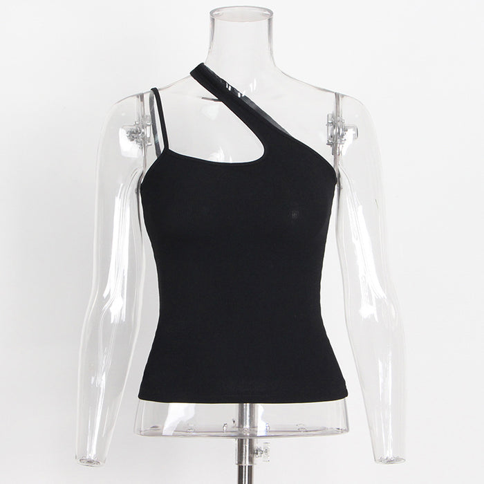 Asymmetric Design Wide Narrow Crossbody Bottoming Camisole Summer Slim Fit Slimming Top Women