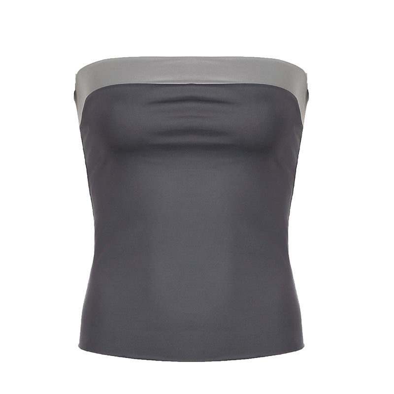 Sexy Girl Color Block Skinny Inner Design Tube Top Sexy All Matching Slim Fit Basic Backless Sleeveless Top