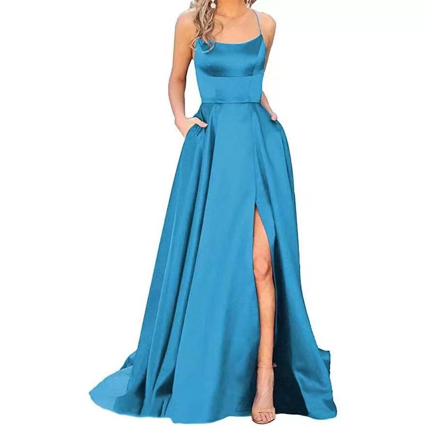 Bridesmaid Dress Long Maxi Dress Small Trailing Strap Solid Color Cocktail Evening Dress