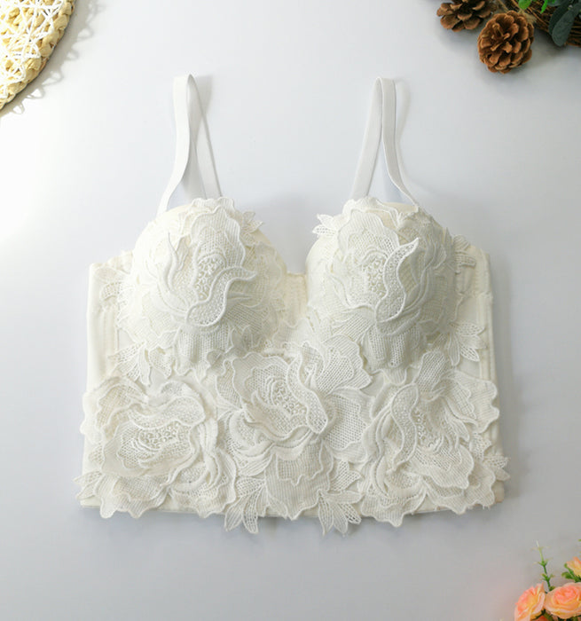 Lace Embroidered Strap Women Boning Corset Bra Solid Color Original Design Niche Tube Top