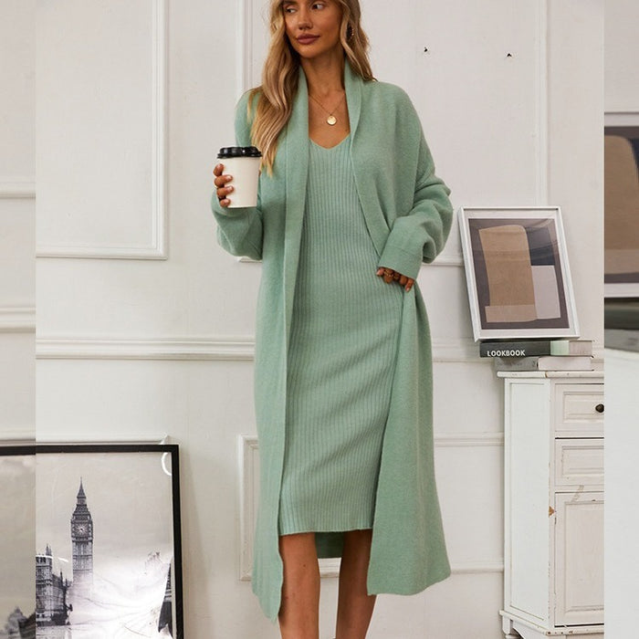 Autumn Winter Knitting Suit Women Elegant Vest Dress Long Cardigan Coat