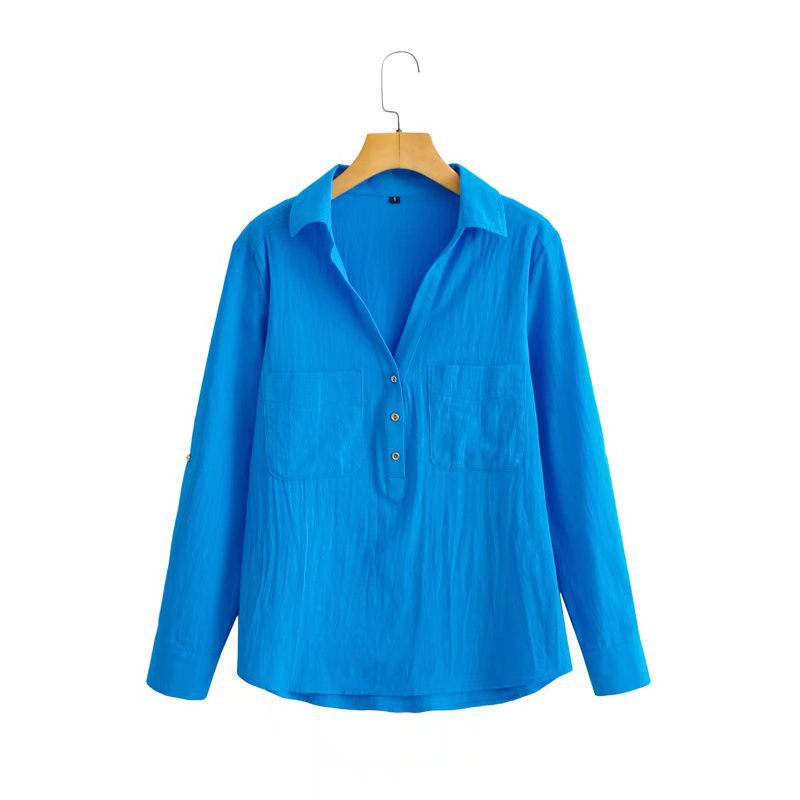 Summer New Three-Color Slub Cotton Long-Sleeved Shirt Mid-Length Pullover Top