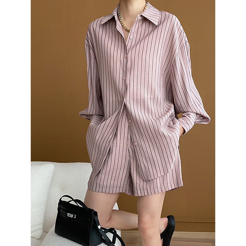 Morandi French Striped Sun Protection Shirt Shorts Two Piece Suit Early Spring