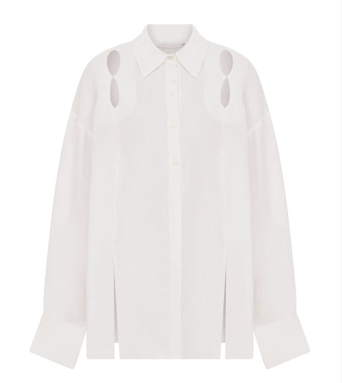 Tencel Linen Solid Color Long Sleeved Top Niche Hollow Out Cutout Split Shirt Women Loose Shoulder Shirt