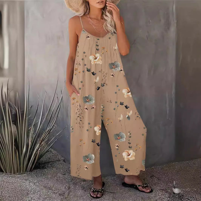 Spring Summer Casual Women Suspender Trousers Autumn Best Printed Sleeveless Jumpsuit Women