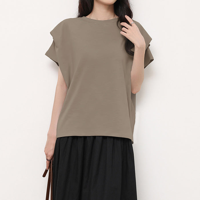 Women T shirt High Sense Summer Pure Cotton Solid Color Loose Casual Dolman Sleeve Short Sleeve