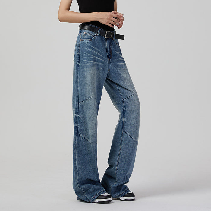 Women Retro Wide Leg Jeans Neutral High Street Denim Simple Casual Loose Trousers Jeans