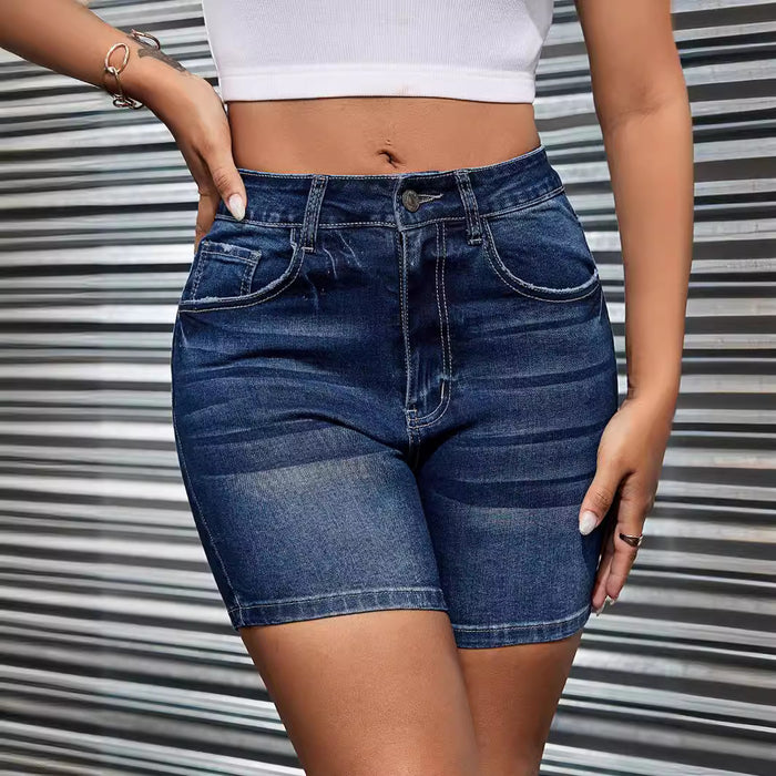 Women Jeans High Waist Straight Slim Fit Slimming Elastic Straight Short Pants