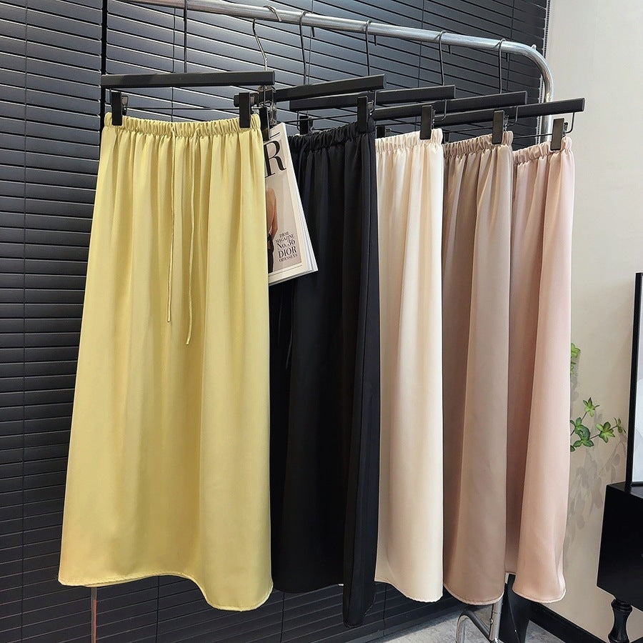 Acetate Satin Skirt Straight Long Skirt Spring Solid Color Lazy Lace up High Grade Draping Smooth A line Skirt