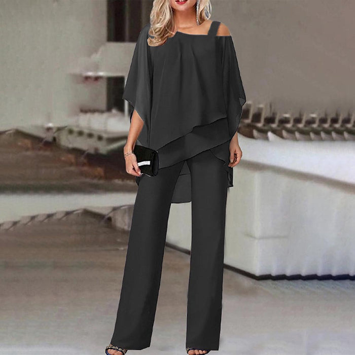 Women Clothing Solid Color Loose Casual Sleeve Irregular Asymmetric Suit