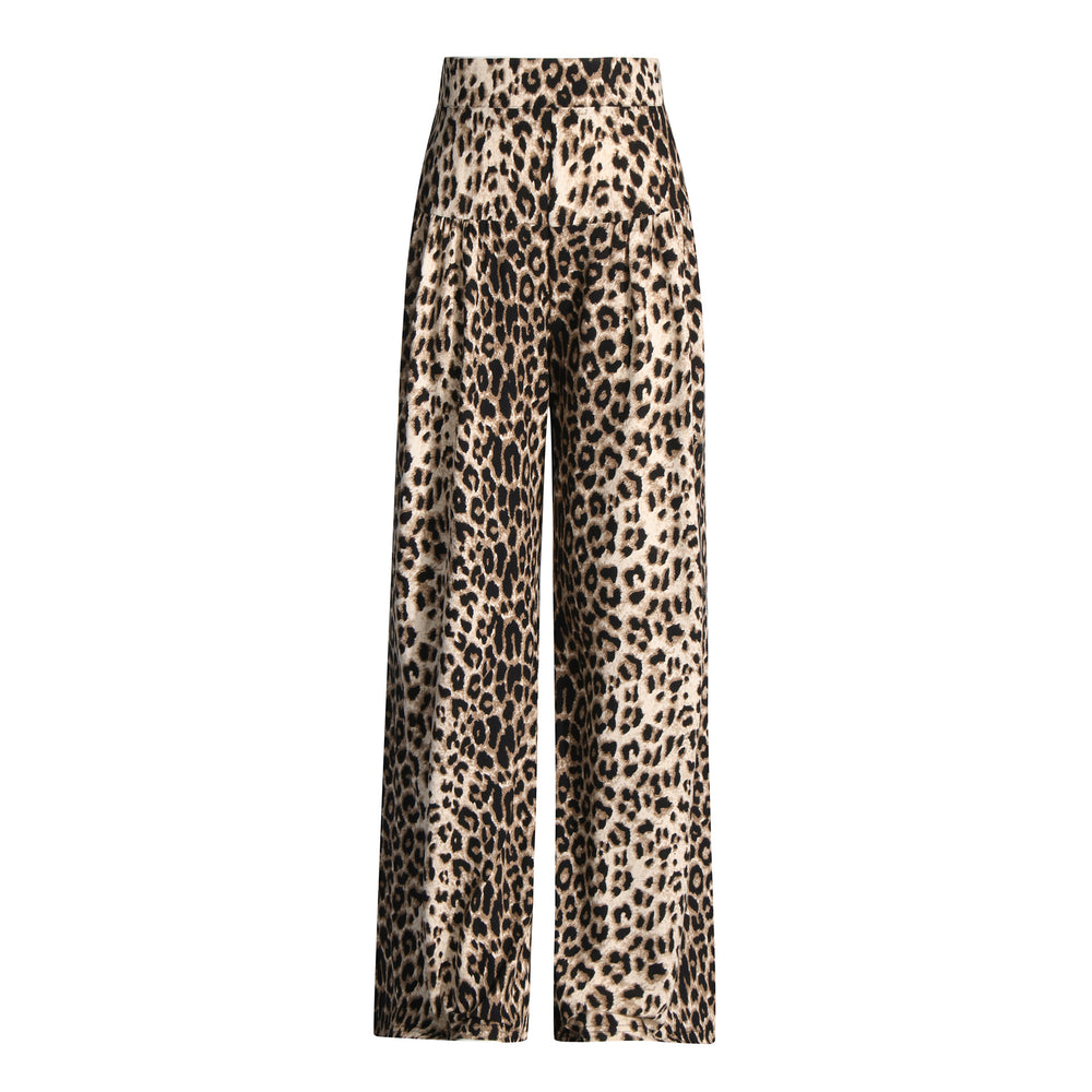 Personality Trendy Straight Leg Pants Summer Leopard Print Design High Waist Wide Leg Casual Pants