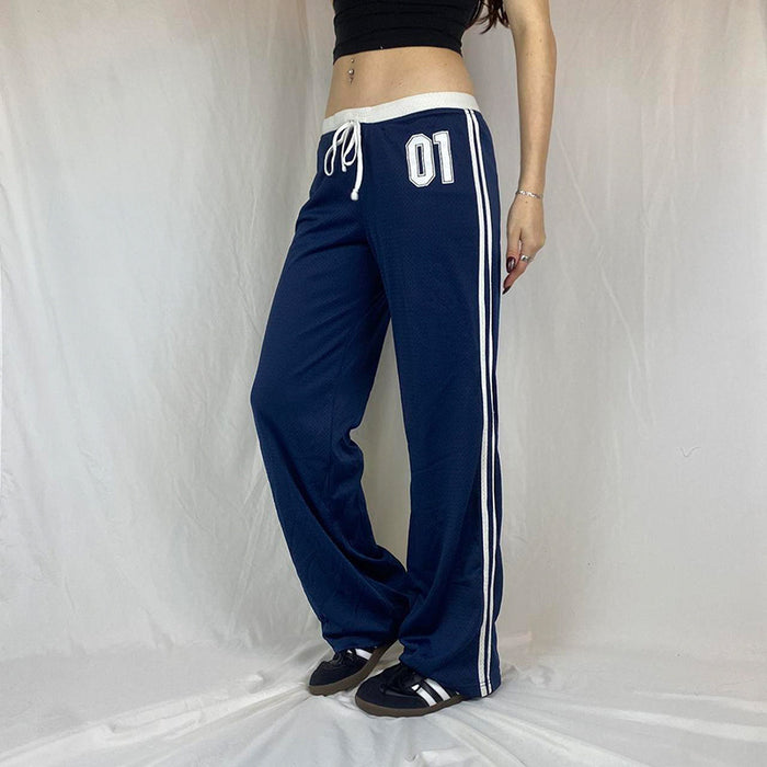 Street Printing Striped Casual Pants for Women Arrival Contrast Color Loose Lace up All Matching Trousers Summer