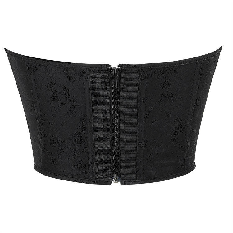 Black Zipper Faux Flannel Women Tube Top