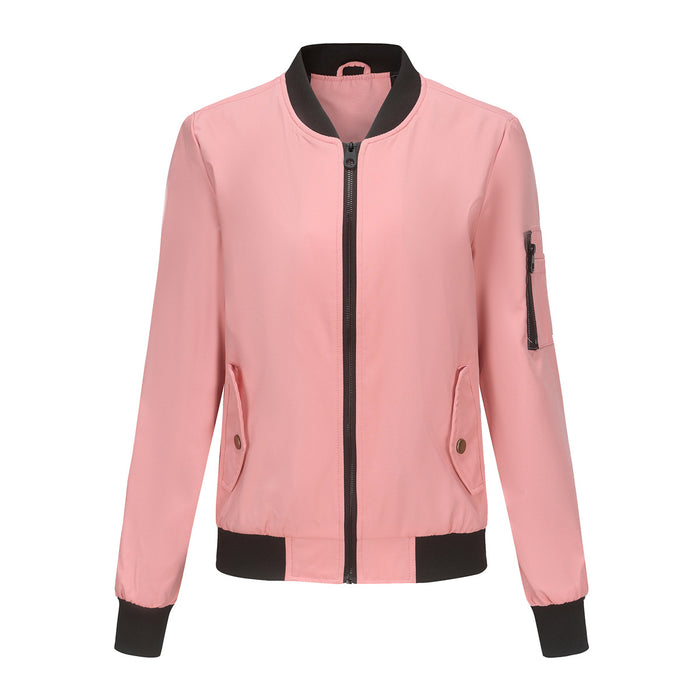 Spring Autumn Thin Flight Jacket Women Casual Long Sleeve Coat Women Loose Collared Varsity Jacket