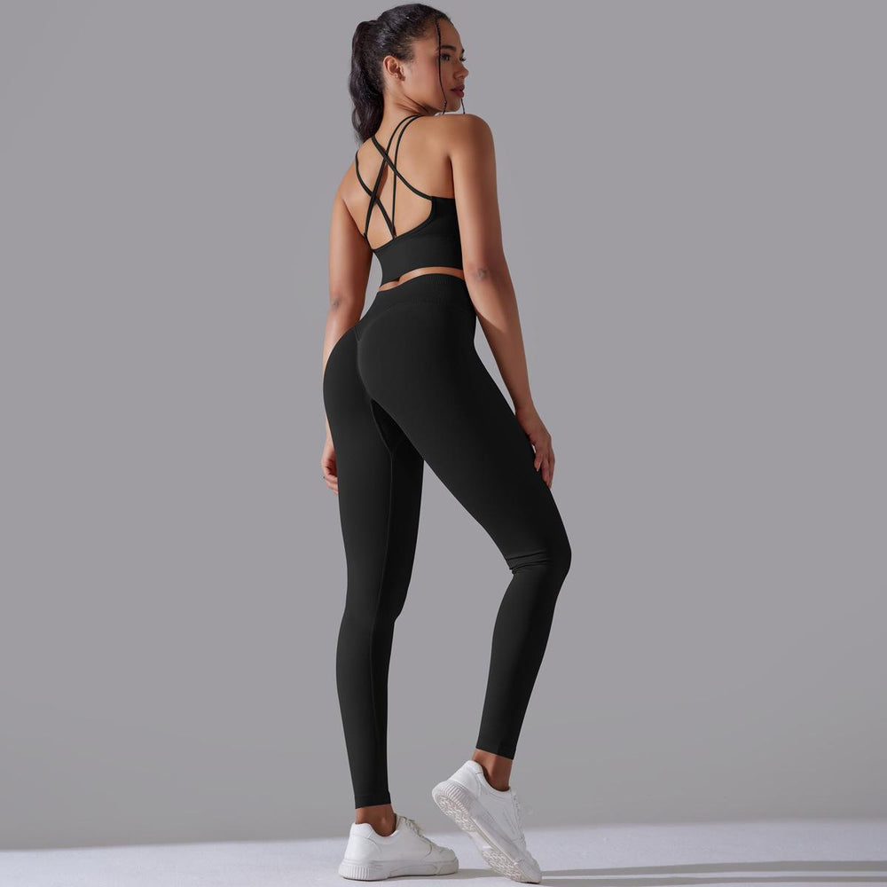 Arrival Seamless Knitted Solid Color Beauty Back Skinny High Waist Yoga Clothes Suit Running Fitness Two Piece Set
