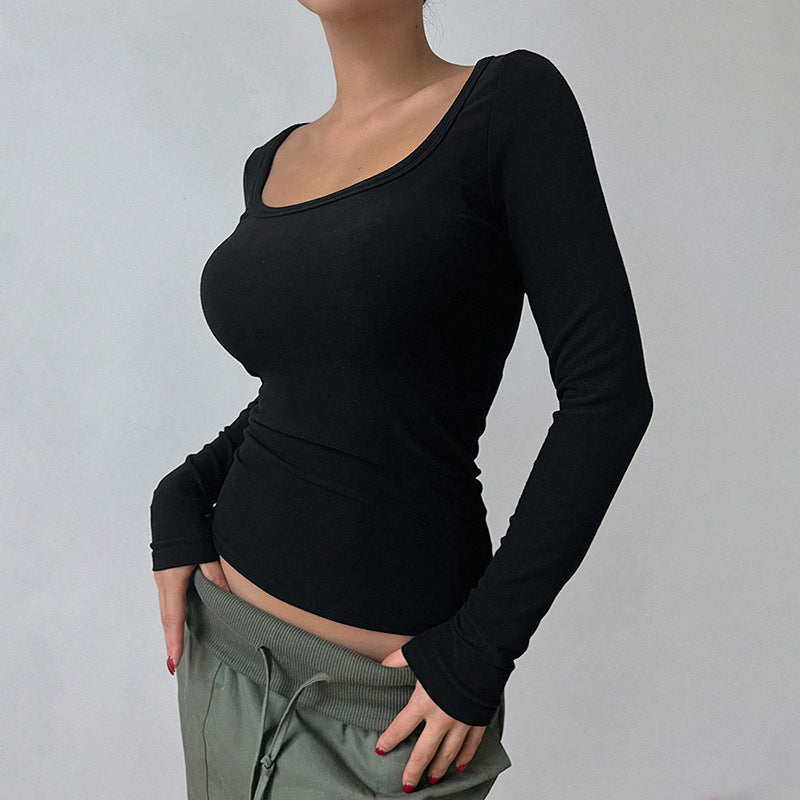 Women Clothing Winter Solid Color round Neck Long Sleeve Basic T shirt Top