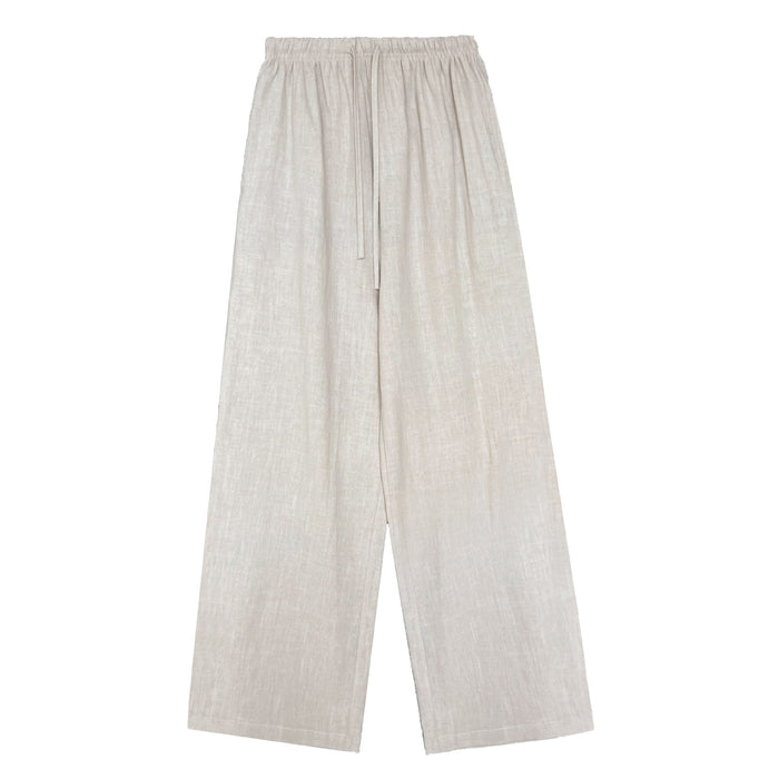 Summer Linen Drawstring Wide Leg Pants Women Japanese Yamamoto Relaxed Feeling Lightweight Breathable Mop Trousers